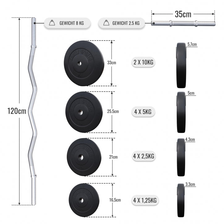 Gorilla Sports EZ-curlset 70 kg Kunststof - Veersluiting 30 mm
