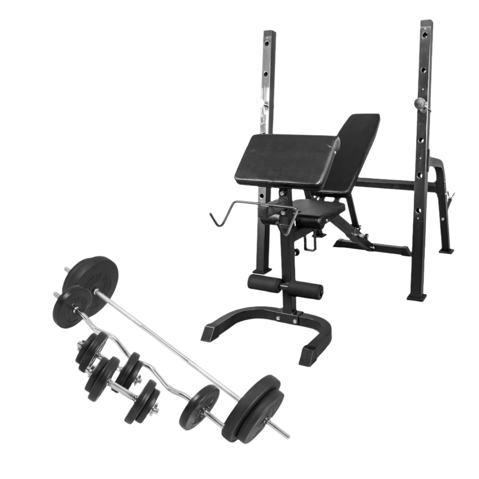 Gorilla Sports Halterbank / Squat Rack Zwart Met 100 kg Halterset Kunststof