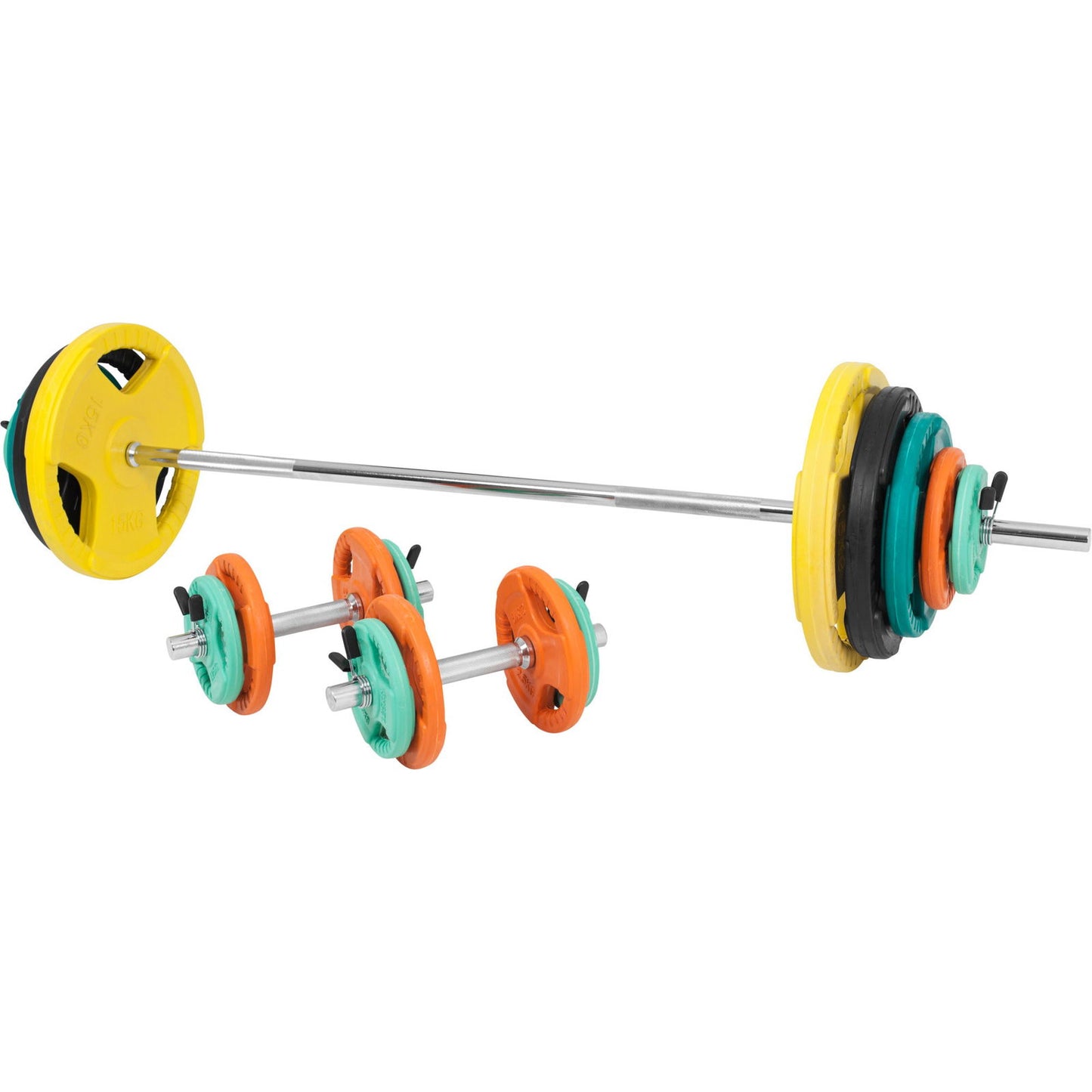 Gorilla Sports Halterset 100 kg Gripper Gietijzer Rubber Coating - Veersluiting 30 mm