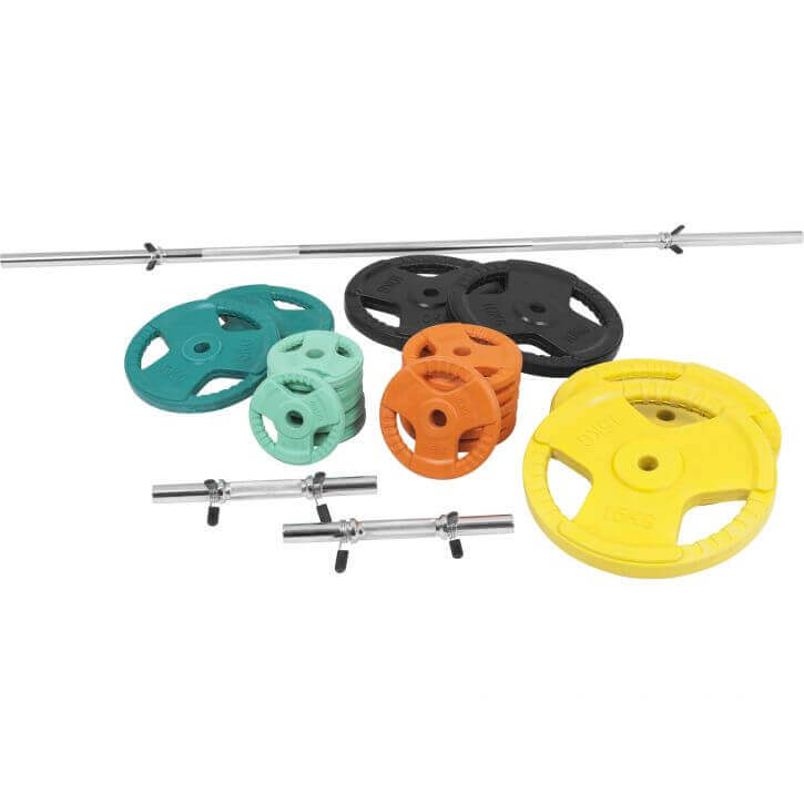 Gorilla Sports Halterset 100 kg Gripper Gietijzer Rubber Coating - Veersluiting 30 mm