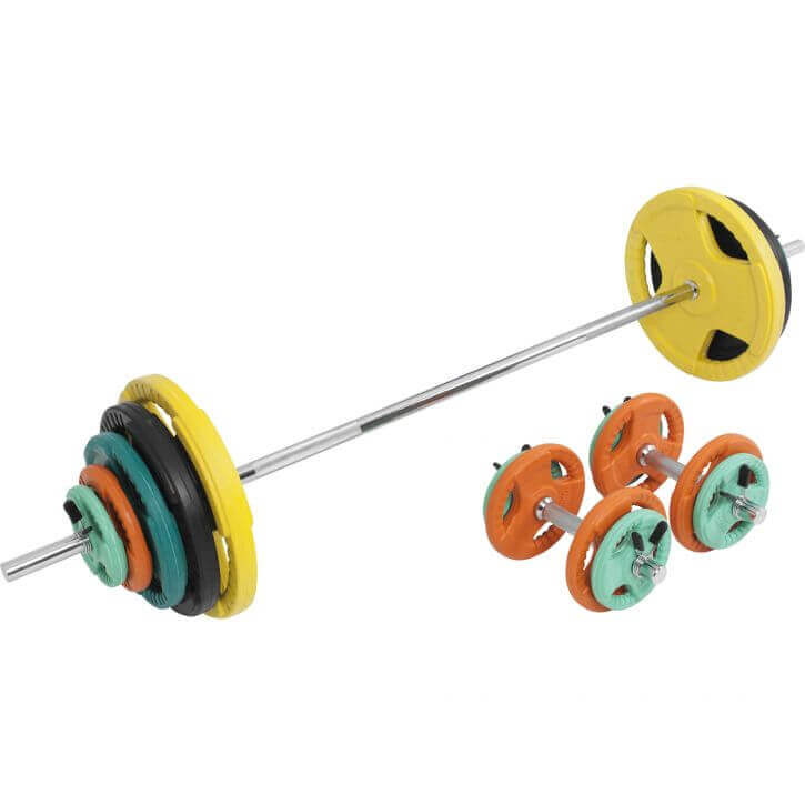 Gorilla Sports Halterset 100 kg Gripper Gietijzer Rubber Coating - Veersluiting 30 mm
