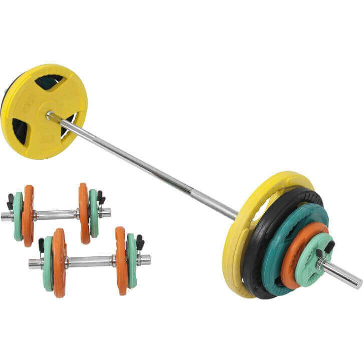 Gorilla Sports Halterset 100 kg Gripper Gietijzer Rubber Coating - Veersluiting 30 mm