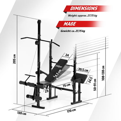 Banc de fitness multifonctionnel Physionics avec poulie dorsale