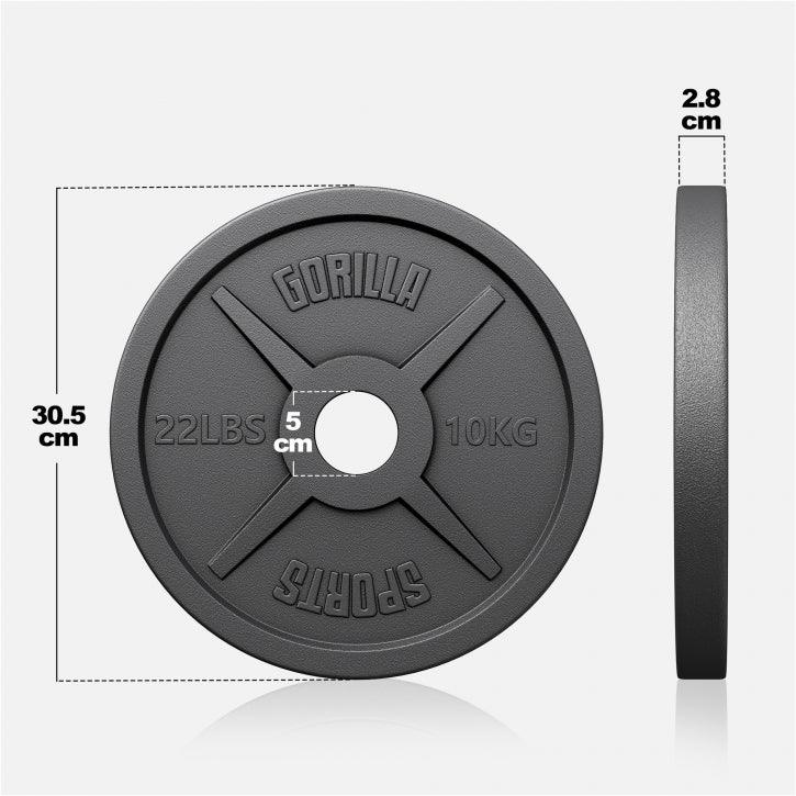 Olympische Halterschijf 10 kg Gietijzer Zwart 50/51 MM Gorilla Sports