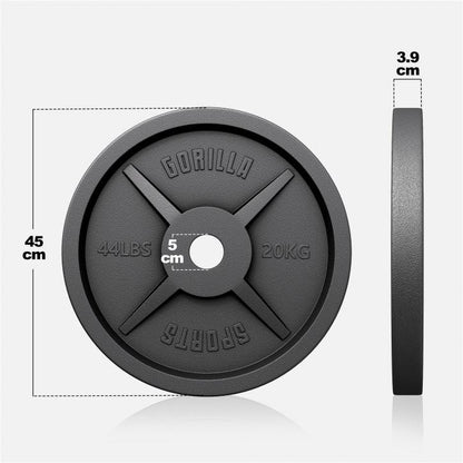 Olympische Halterschijf 20 kg Gietijzer Zwart 50/51 MM Gorilla Sports