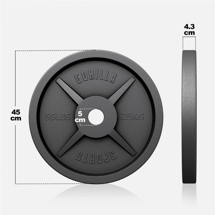 Olympische Halterschijf 25 kg Gietijzer Zwart 50/51 MM Gorilla Sports