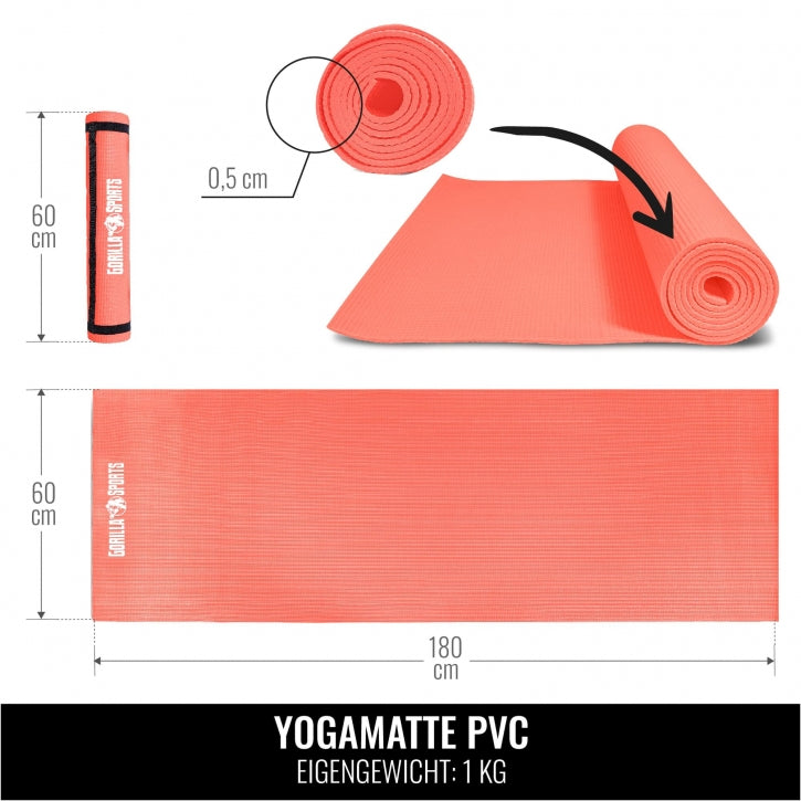 Gorilla Sports PVC Yogamat (180 x 60 x 0,5 cm) Koraalrood