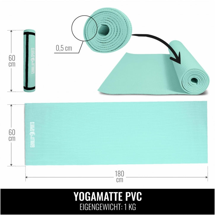 Gorilla Sports PVC Yogamat (180 x 60 x 0,5 cm) Lichtblauw