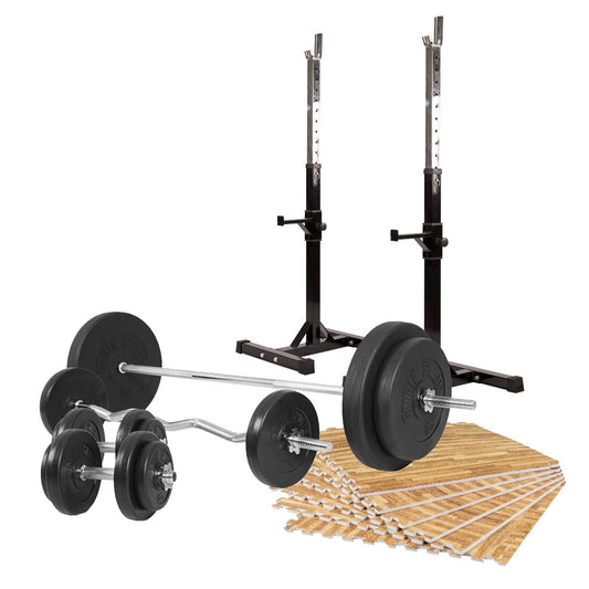 Squat- en bankdruksteunen Incl. halterset 100 kg en vloermatten Gorilla Sports