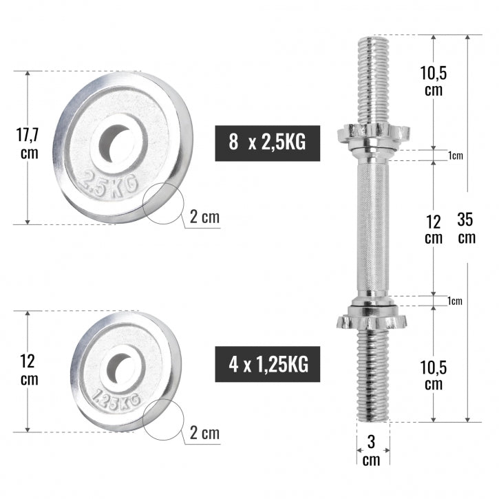 TWEEDE KANS Dumbellset 30 kg Chroom - 30 mm Gorilla Sports