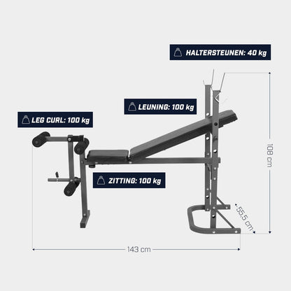 TWEEDE KANS Halterbank Met Leg Curl Gorilla Sports