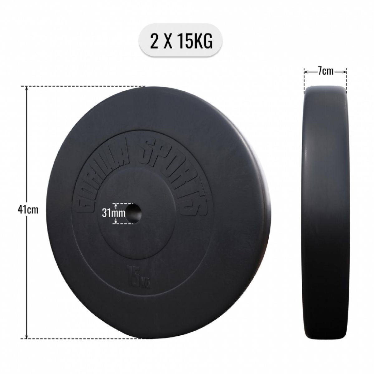 TWEEDE KANS Voordeelbundel Halterschijven Kunststof 2 x 15 kg - 30/31 mm Gorilla Sports