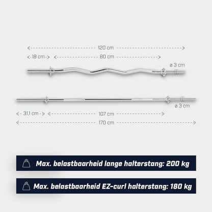 TWEEDE KANS Voordeelset halterstangen (lange halter en EZ curl stang, schroefsluiting) Gorilla Sports