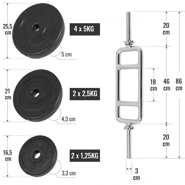 Triceps trainer set 35 kg kunststof - 30 mm Gorilla Sports