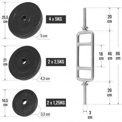 Triceps trainer set 35 kg kunststof - 30 mm Gorilla Sports