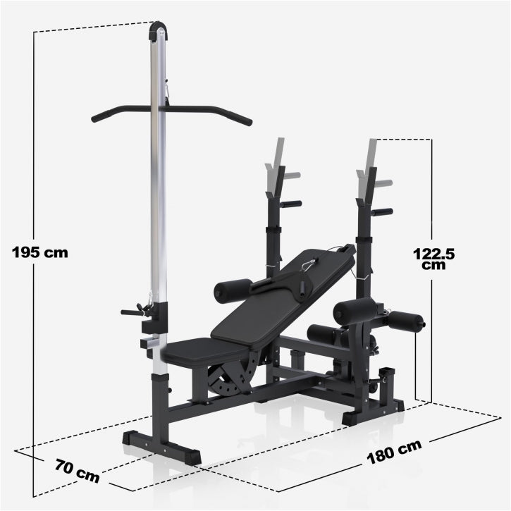 Universele Halterbank zwart Met Lat Pulley Gorilla Sports