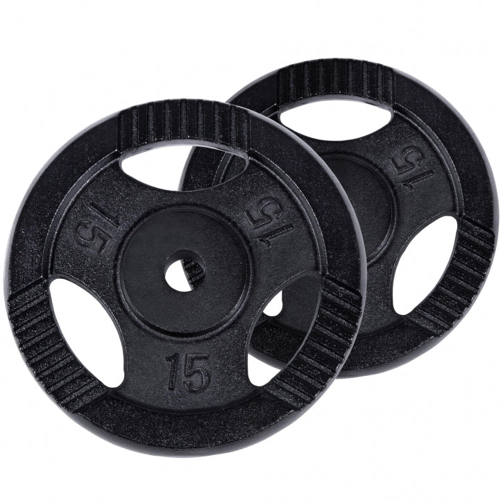 Voordeelbundel 30 kg (2 x 15 kg) Halterschijven Gripper Gietijzer zwart - 30 mm Gorilla Sports