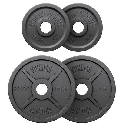 Voordeelbundel 30 kg (2 x 5 + 2 x 10 kg) Olympische Halterschijven Gietijzer Zwart - 50/51 MM Gorilla Sports