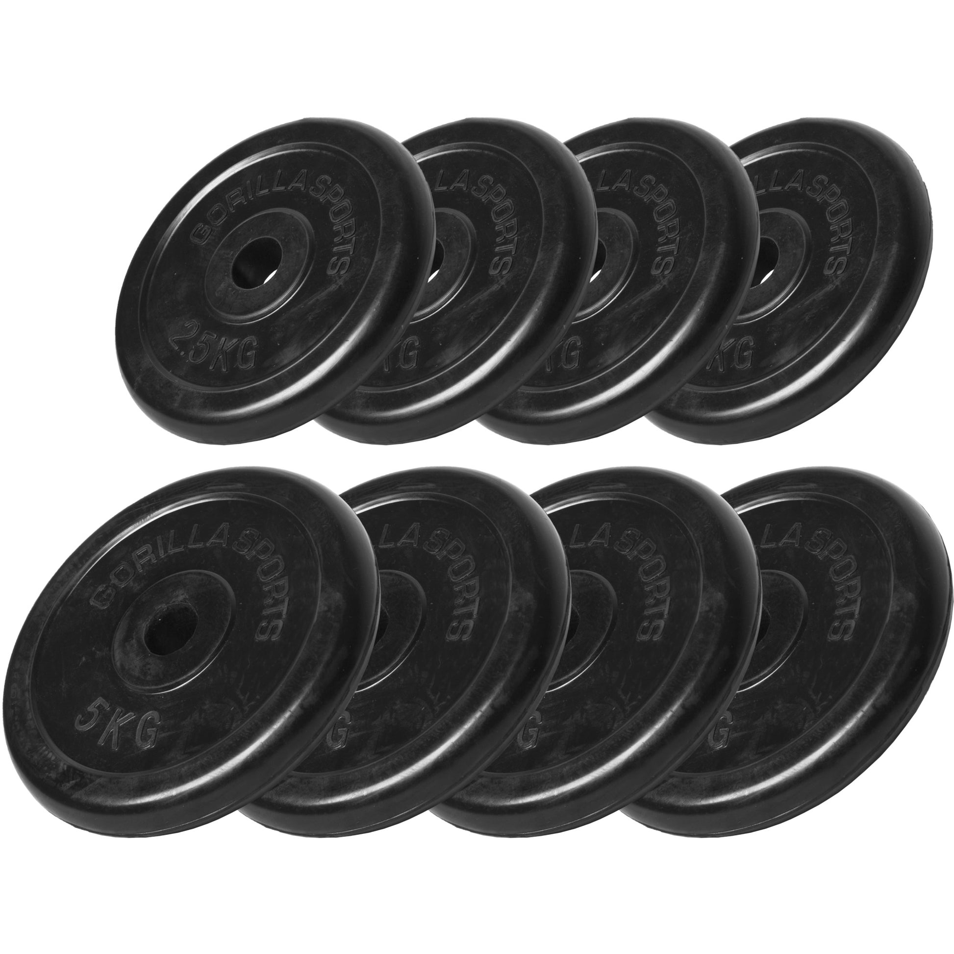 Voordeelbundel 30 kg ( 4 x 2,5 en 4 x 5 kg) Halterschijven Rubber Gorilla Sports