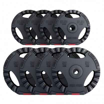 Voordeelbundel 30 kg (4 x 5 kg en 4 x 2,5 kg) halterschijven Gripper Kunststof - 30/31 mm Gorilla Sports