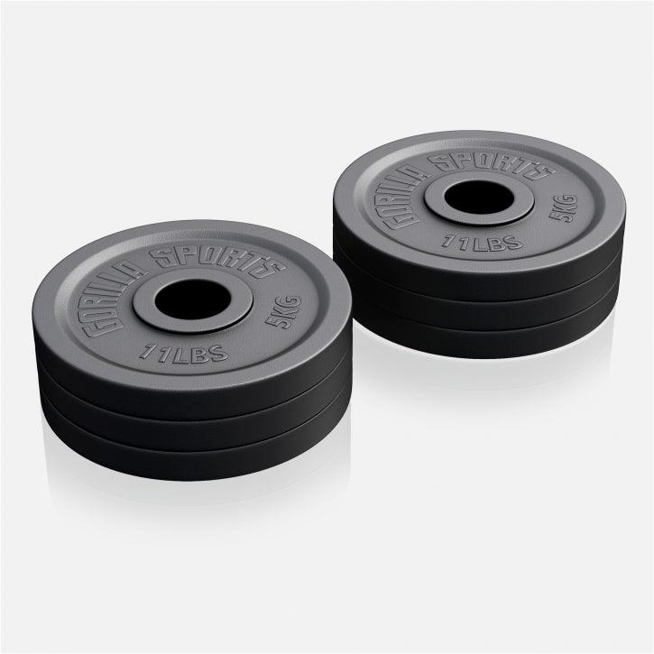 Voordeelbundel 30 kg (6 x 5 kg) Olympische Halterschijven Gietijzer Zwart 50/51 MM Gorilla Sports