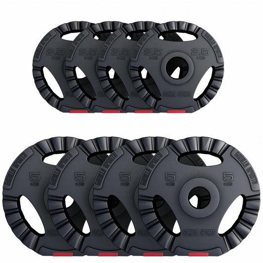 Voordeelbundel Olympische Halterschijven 4 x 2,5 + 4 x 5 kg Gripper Kunststof 50/51 MM Gorilla Sports