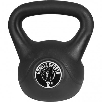 Voordeelset Kettlebells 12 en 16 kg zwart kunststof Gorilla Sports