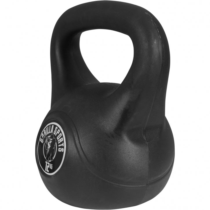 Voordeelset Kettlebells 12 en 16 kg zwart kunststof Gorilla Sports