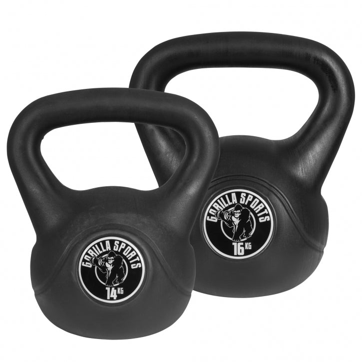 Voordeelset Kettlebells 14 en 16 kg Kunststof Gorilla Sports