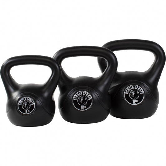 Voordeelset Kettlebells 8, 10 en 12 kg Kunststof Gorilla Sports