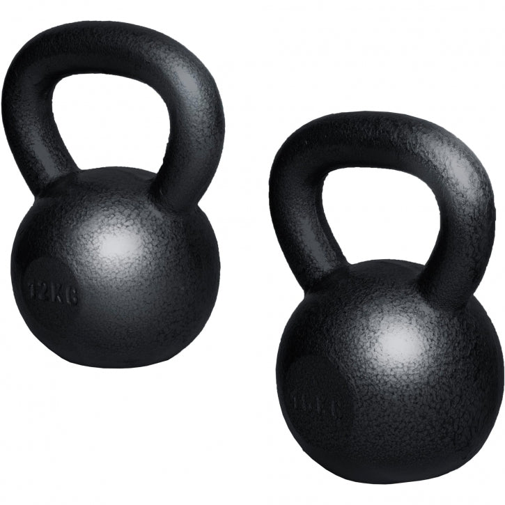 Voordeelset kettlebells 12 en 16 kg gietijzer zwart Gorilla Sports