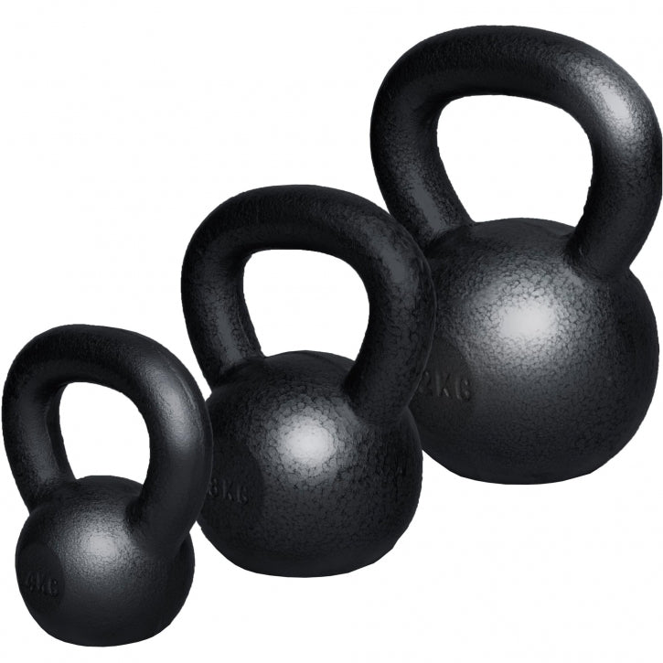 Voordeelset kettlebells 4, 8 en 12 kg gietijzer zwart Gorilla Sports