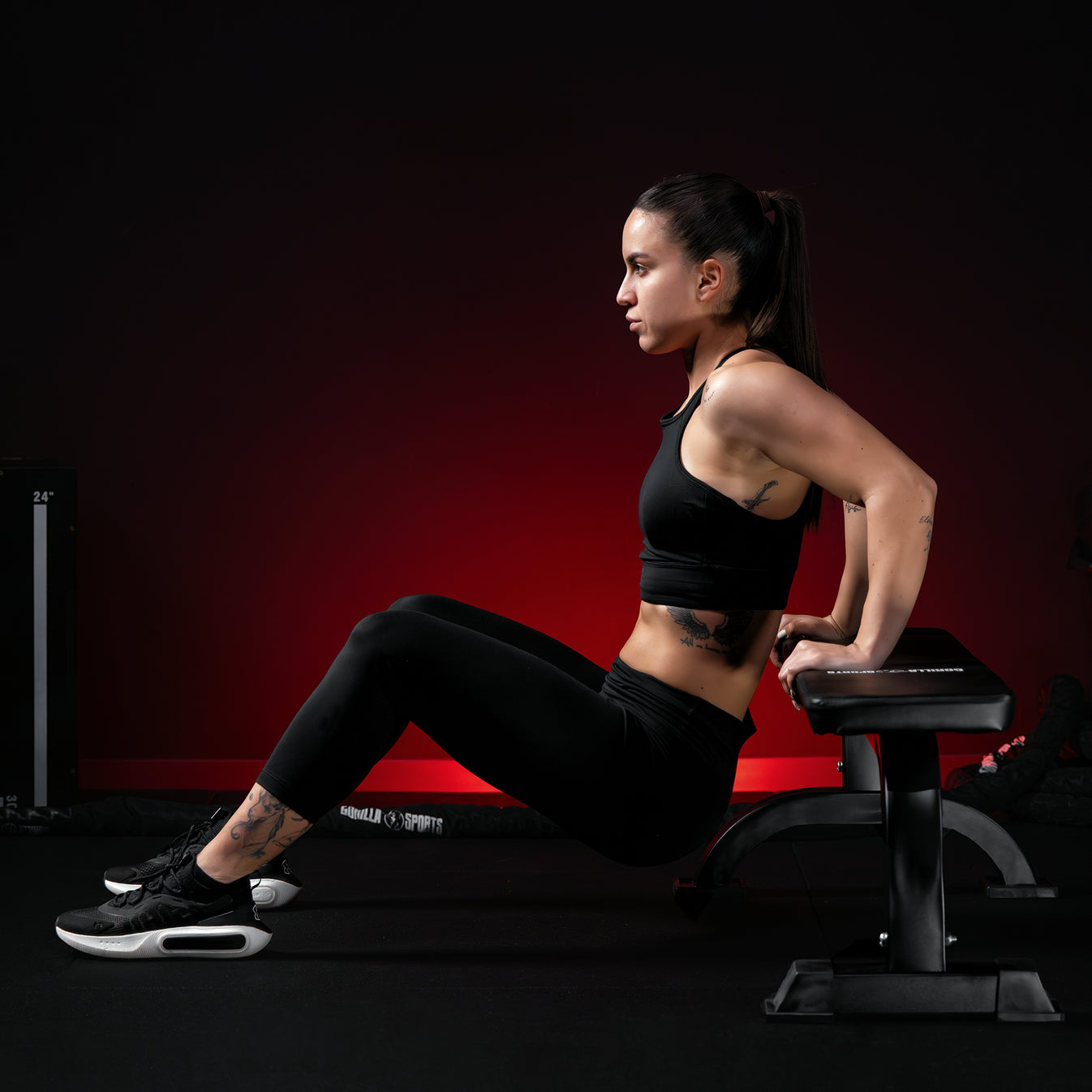 Vlakke fitnessbank zwart
