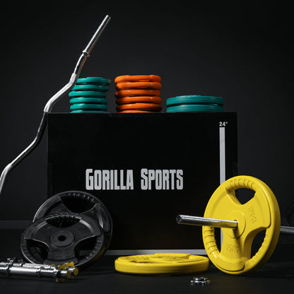 Barbell Set 108 kg Gripper Cast Iron Rubber Coating - Spring Lock 30 mm