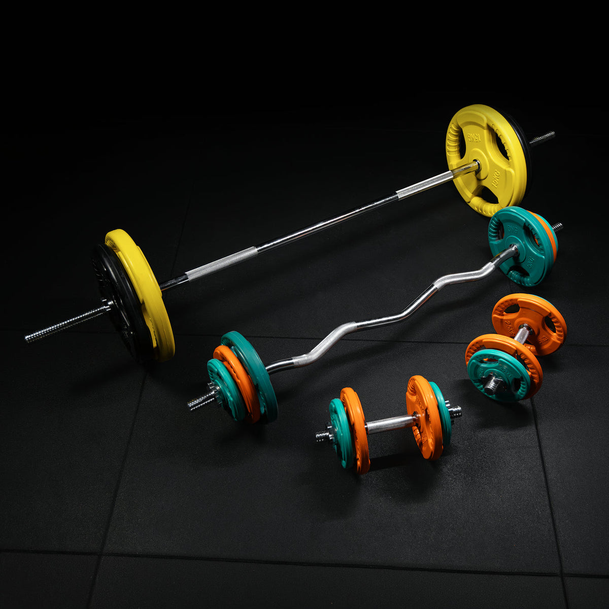 Barbell Set 108 kg Gripper Cast Iron Rubber Coating - Spring Lock 30 mm
