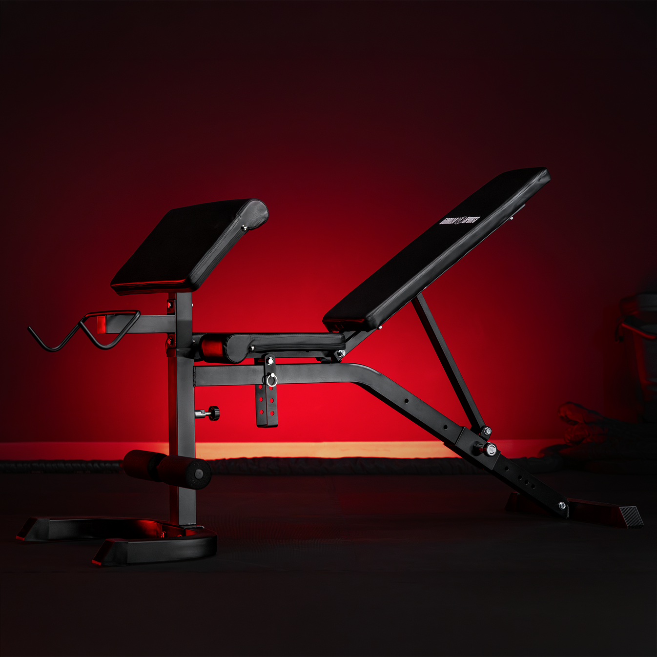 Verstelbare fitnessbank met Curlrack wit