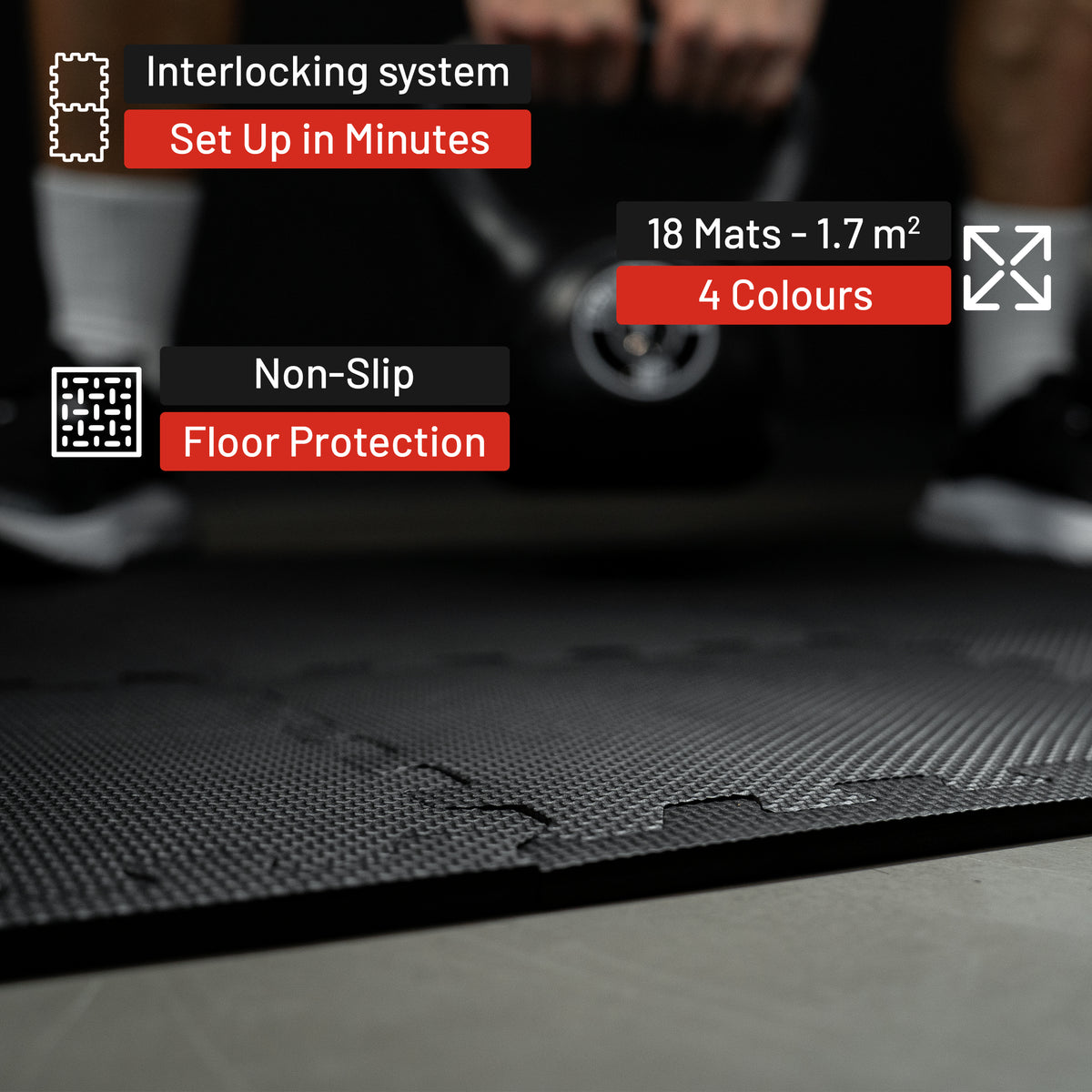 Floor Protection Mats 30 x 30 cm 18 mats incl. end pieces Black