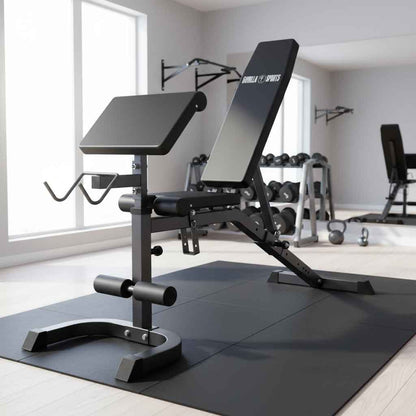 Verstelbare fitnessbank met Curlrack zwart