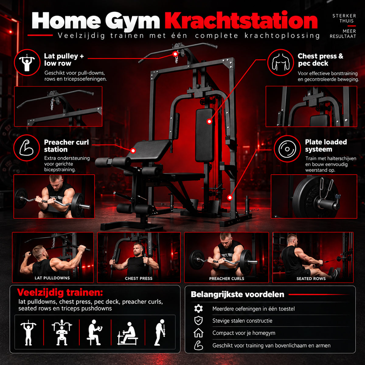 Home Gym Krachtstation met Verstelbare Halterbank