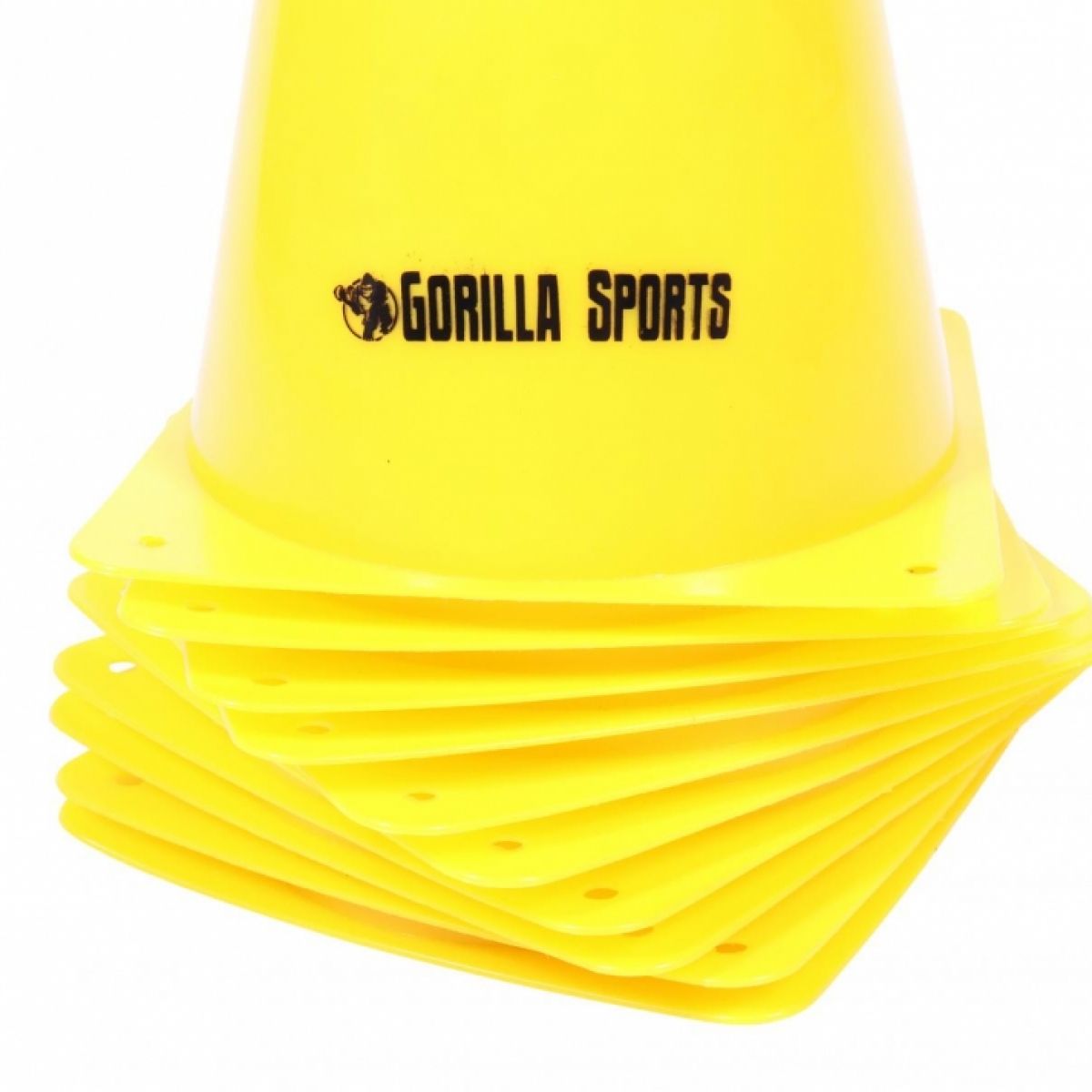 Gorilla Sports Set van 10 pionnen 23 cm geel