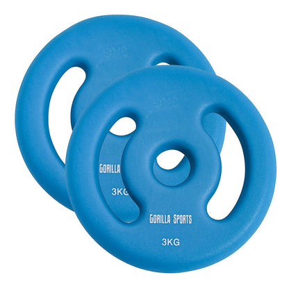 Vinyl halterschijven set 2 x 3 kg licht blauw Gorilla Sports