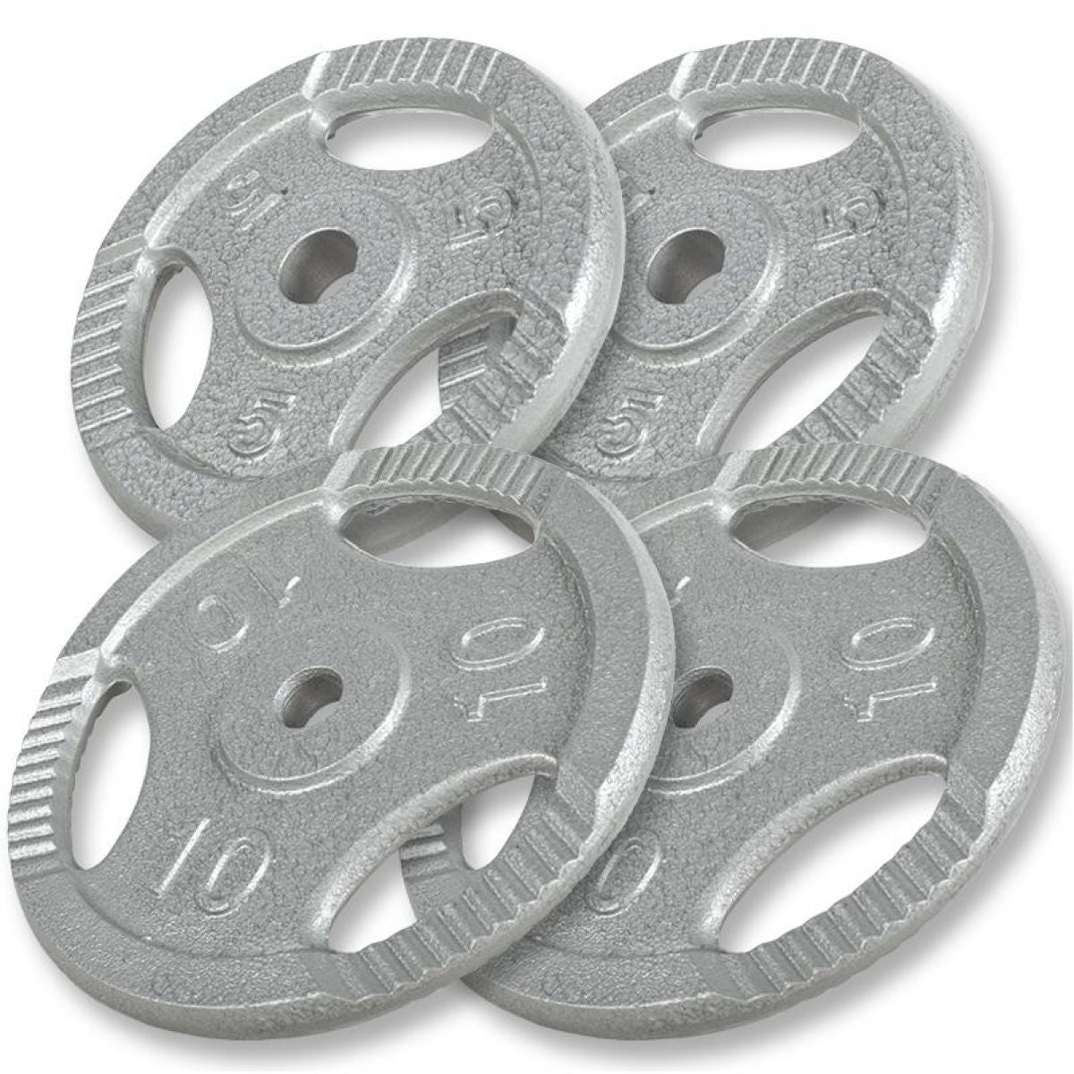 Voordeelbundel 30 kg - 2 x 5 + 2 x 10 kg - Gripper Gietijzer Zilver - 30/31 mm Gorilla Sports