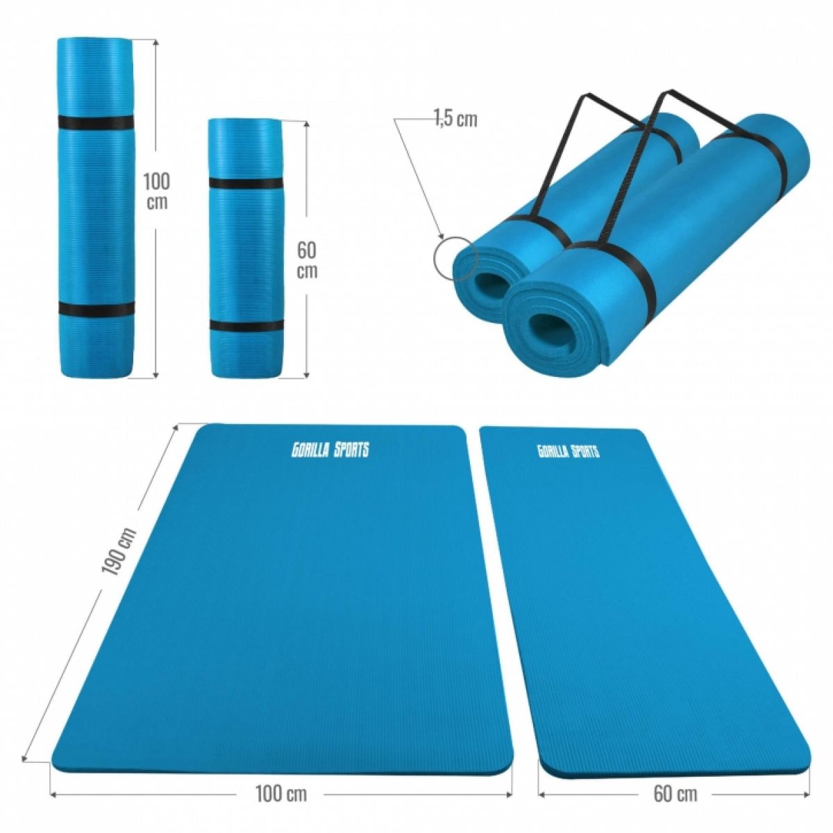 Gorilla Sports Yogamat Deluxe 190 x 60 x 1,5 cm Blauw