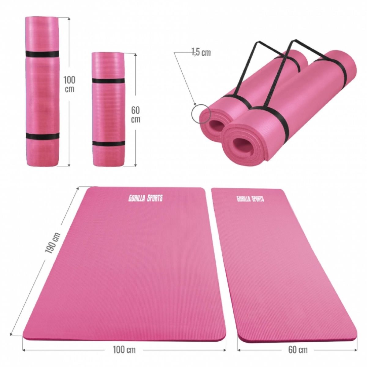 Gorilla Sports Yogamat Deluxe 190 x 60 x 1,5 cm Fuchsia