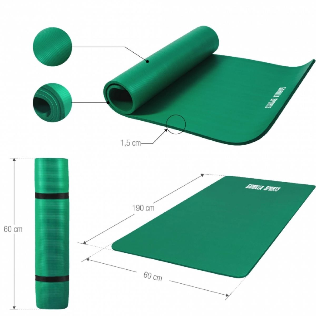 Gorilla Sports Yogamat Deluxe 190 x 60 x 1,5 cm Groen