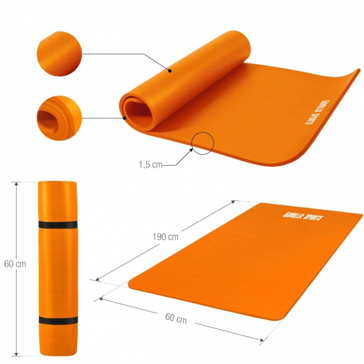 Gorilla Sports Yogamat Deluxe 190 x 60 x 1,5 cm Oranje