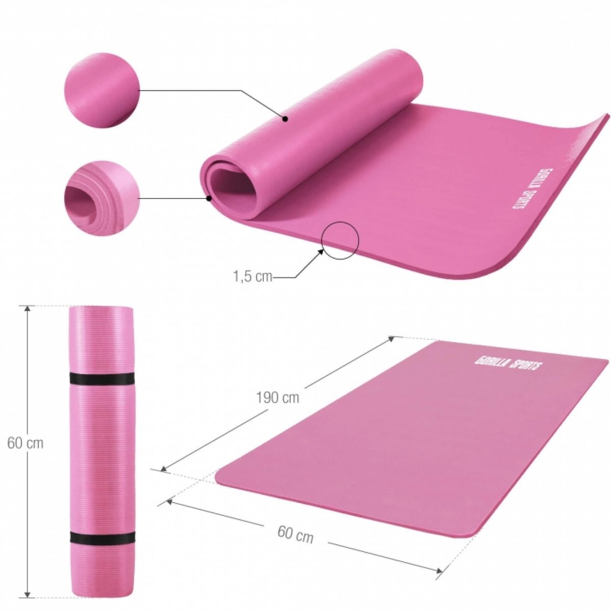 Gorilla Sports Yogamat Deluxe 190 x 60 x 1,5 cm Roze