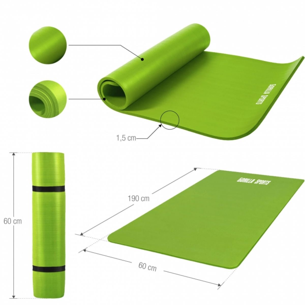 Lime groen - Yogamat Deluxe 190 x 100 x 1,5 cm