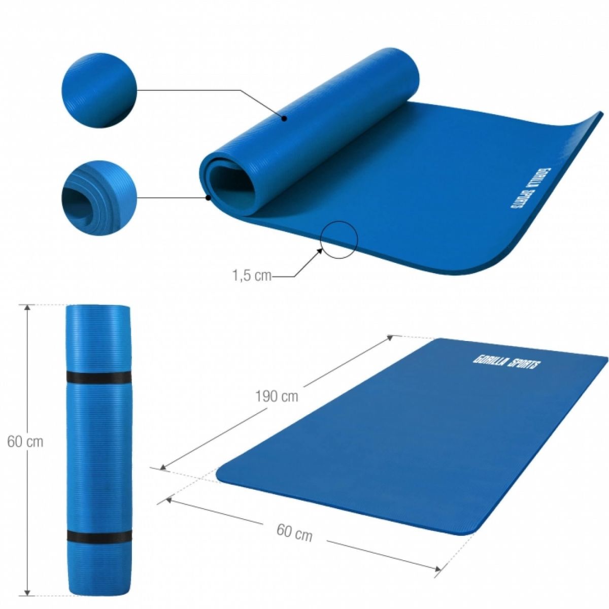 Royal Blue - Yogamat Deluxe 190 x 60 x 1,5 cm