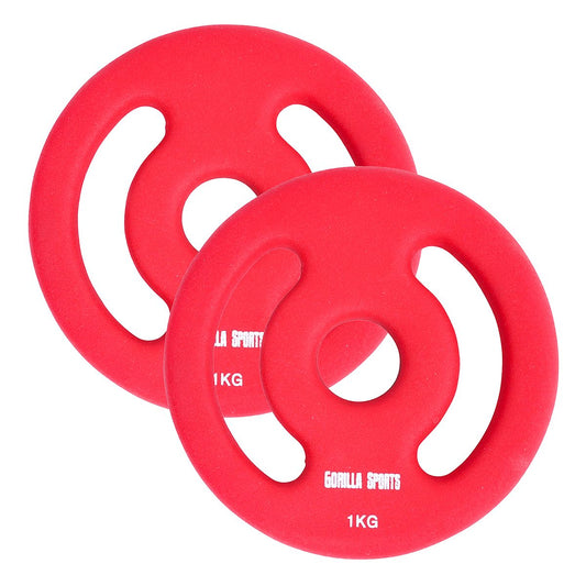 Vinyl halterschijven set 2 x 1 kg rood